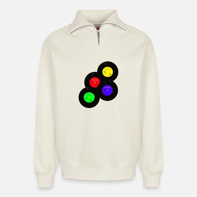music - Relaxed Unisex Organic Half Zip Sweatshirt – von SPREAD - Naturweiß