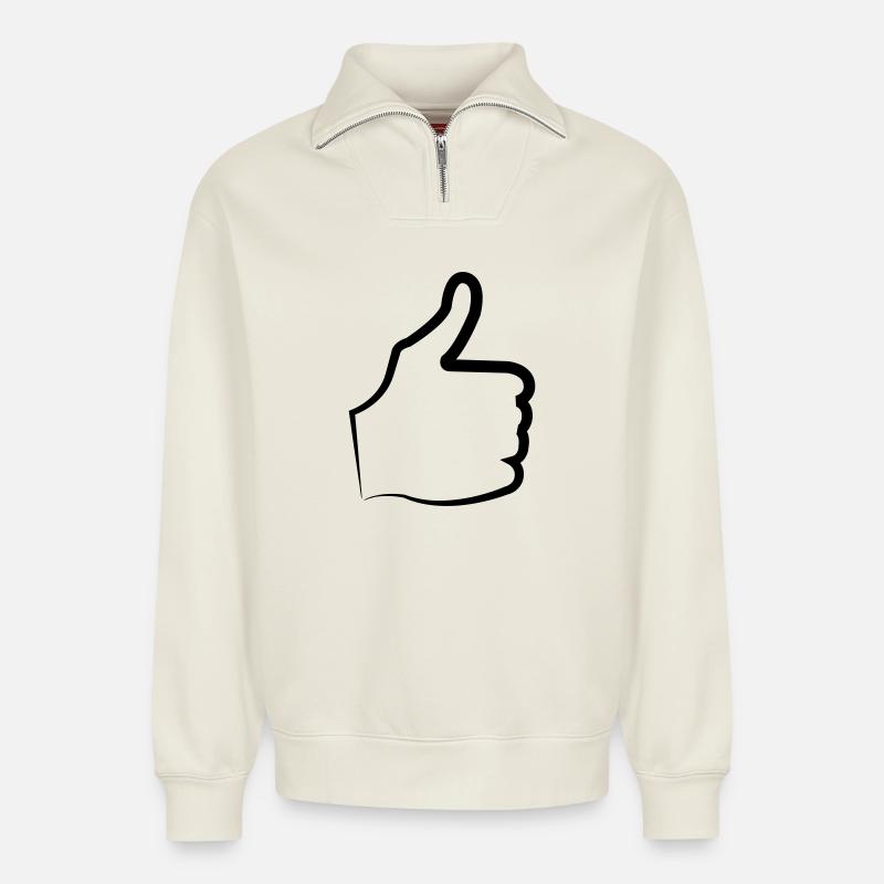 Daumen hoch thumb - Relaxed Unisex Organic Half Zip Sweatshirt – von SPREAD - Naturweiß