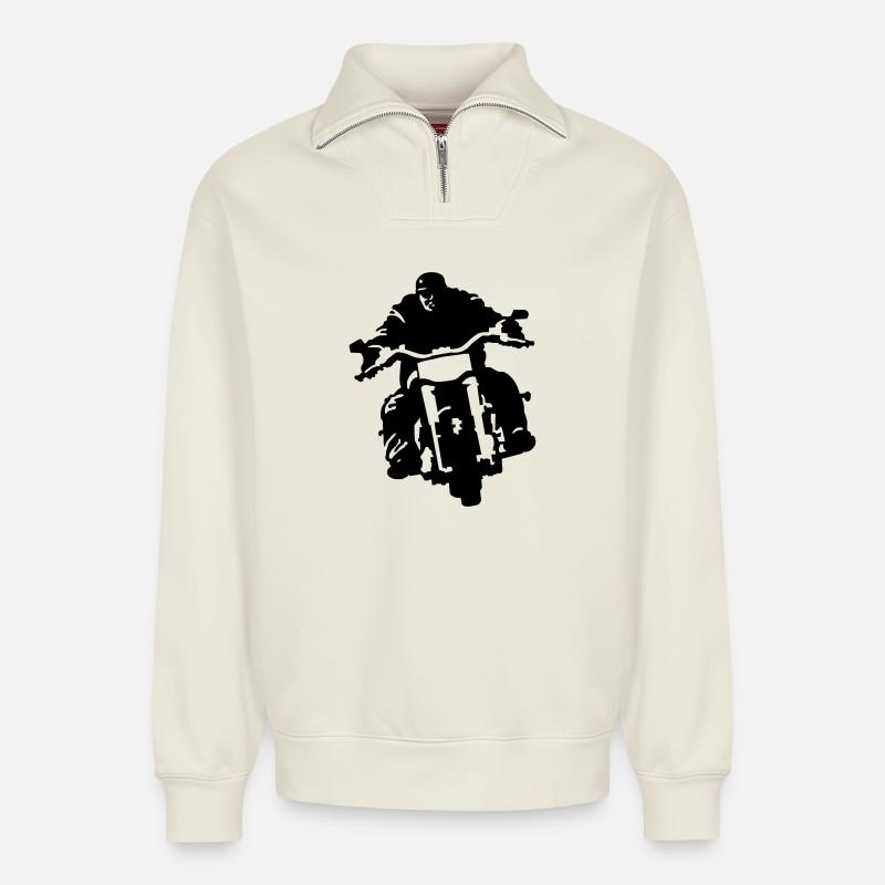 biker - Sweat unisexe décontracté en coton biologique à demi-zip – de SPREAD - blanc cassé