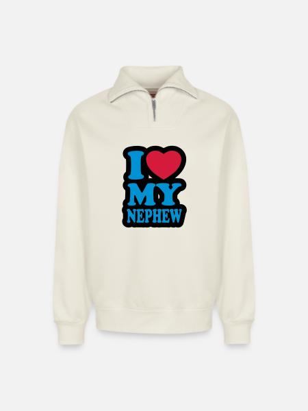 I love my nephew - Relaxed Unisex Organic Half Zip Sweatshirt – by SPREAD - off white