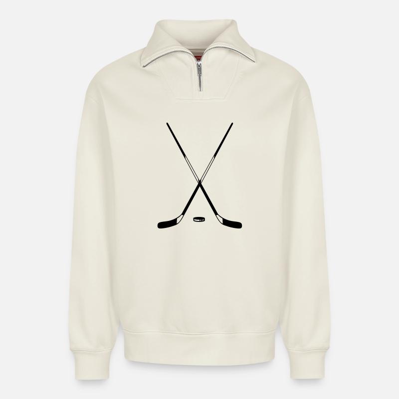 Eishockey - Relaxed Unisex Organic Half Zip Sweatshirt – von SPREAD - Naturweiß