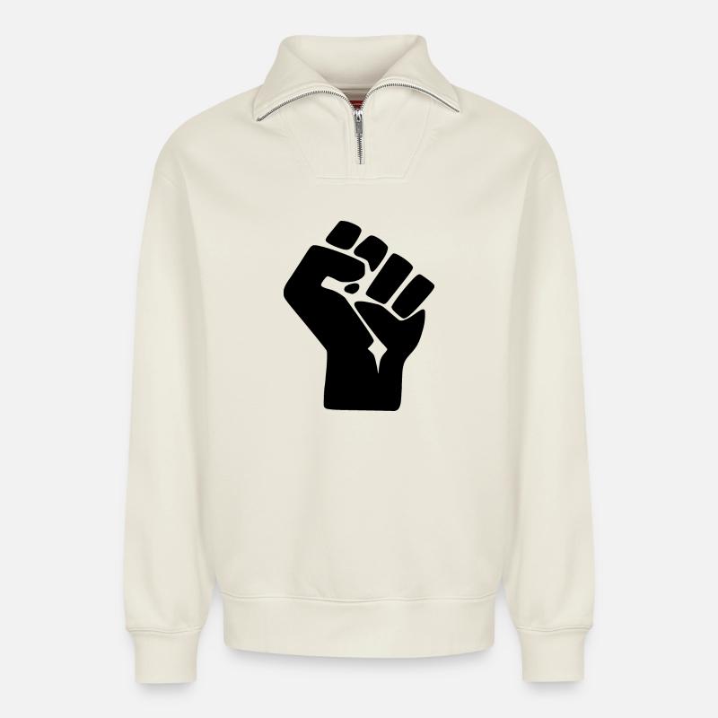 poing - Sweat unisexe décontracté en coton biologique à demi-zip – de SPREAD - blanc cassé