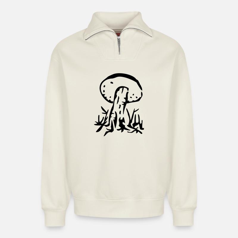 champignon - Sweat unisexe décontracté en coton biologique à demi-zip – de SPREAD - blanc cassé