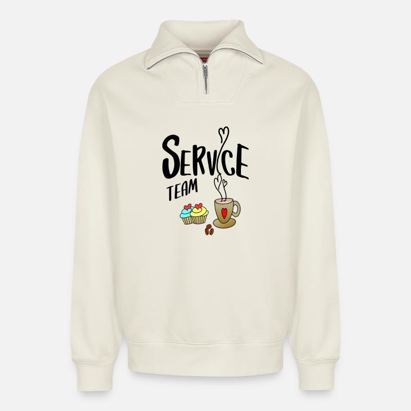 Service Team - Relaxed Unisex Organic Half Zip Sweatshirt – von SPREAD - Naturweiß