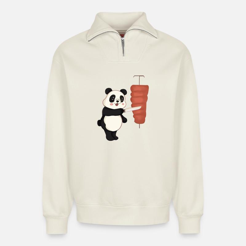 Döner Panda Kebab - Relaxed Unisex Organic Half Zip Sweatshirt – von SPREAD - Naturweiß