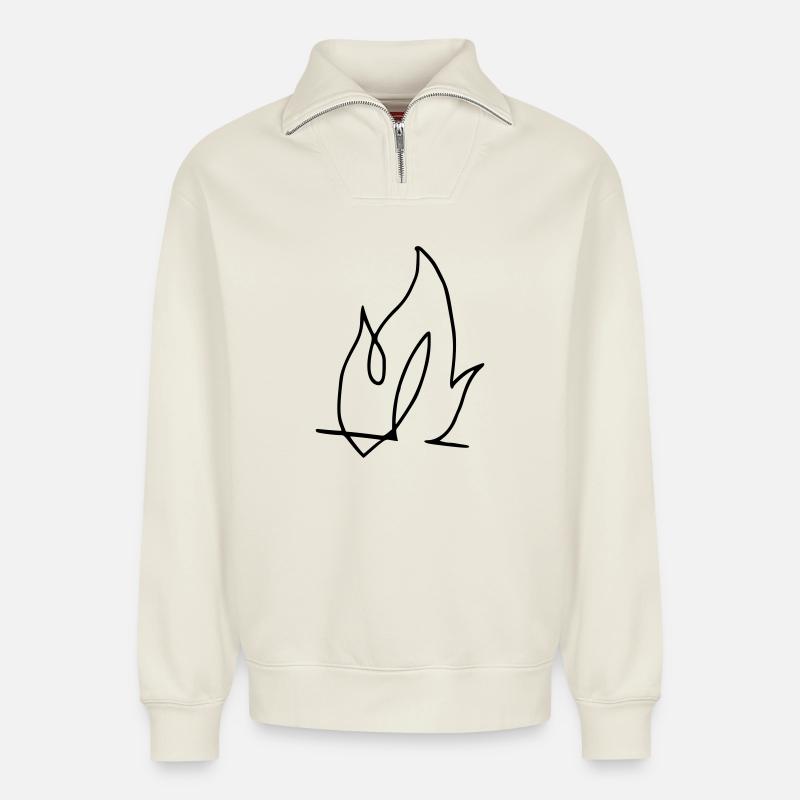 Flamme, Feuer !!! - Relaxed Unisex Organic Half Zip Sweatshirt – von SPREAD - Naturweiß