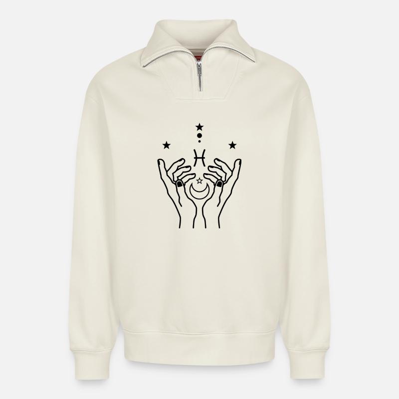 Fische Tierkreis-Astrologie - Relaxed Unisex Organic Half Zip Sweatshirt – von SPREAD - Naturweiß