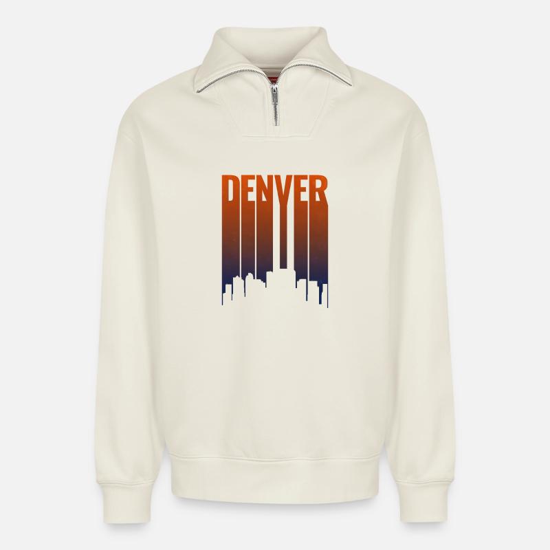 Denver Skyline Gradient - Relaxed Unisex Organic Half Zip Sweatshirt – by SPREAD - off white