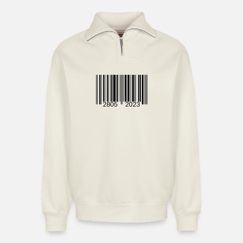Code-barres - Sweat unisexe décontracté en coton biologique à demi-zip – de SPREAD - blanc cassé