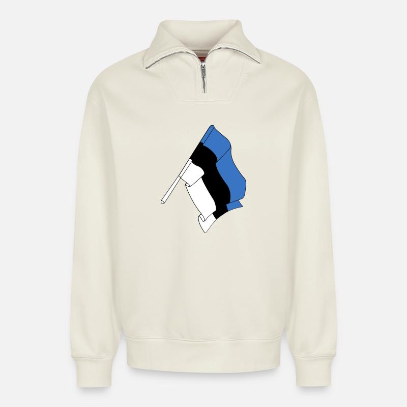 Drapeau de l’Estonie - Sweat unisexe décontracté en coton biologique à demi-zip – de SPREAD - blanc cassé