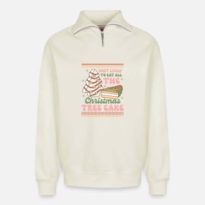 Pull de Noël moche - Sweat unisexe décontracté en coton biologique à demi-zip – de SPREAD - blanc cassé