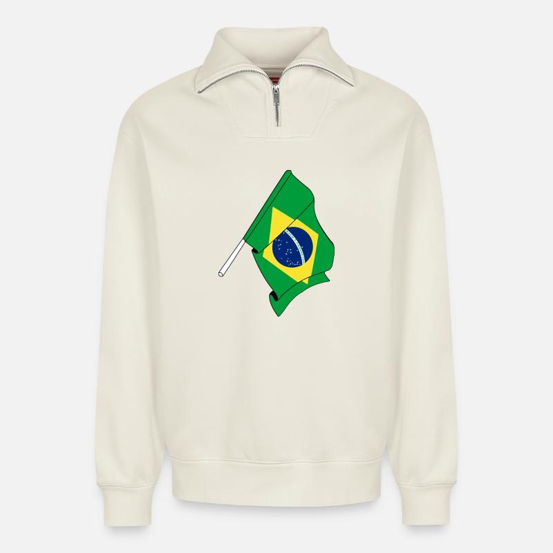 Drapeau du Brésil - Sweat unisexe décontracté en coton biologique à demi-zip – de SPREAD - blanc cassé