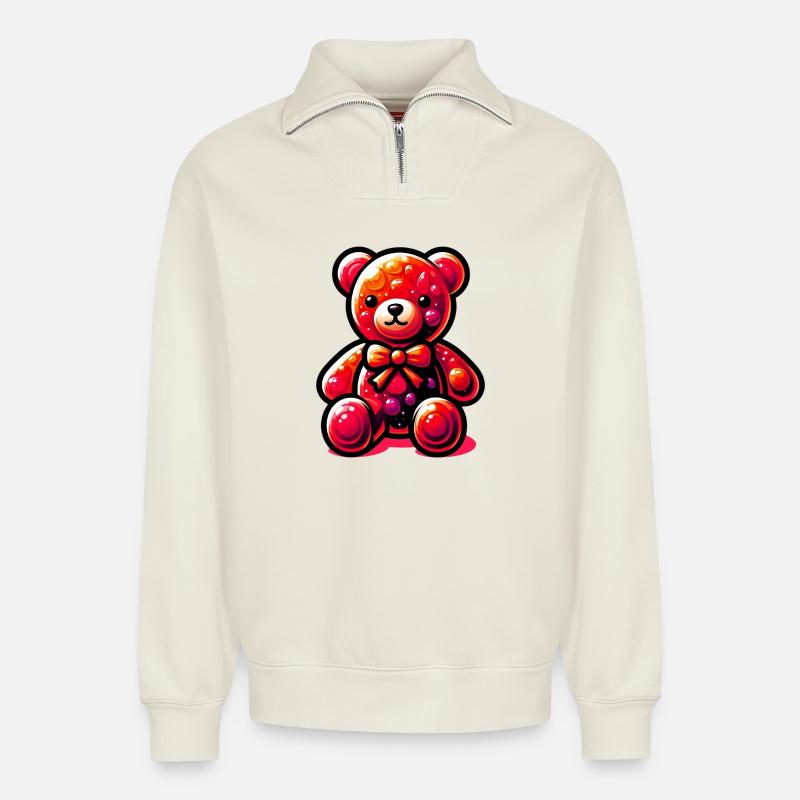 Bear - Relaxed Unisex Organic Half Zip Sweatshirt – by SPREAD - off white