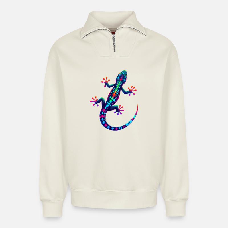 Gecko - Sweat unisexe décontracté en coton biologique à demi-zip – de SPREAD - blanc cassé