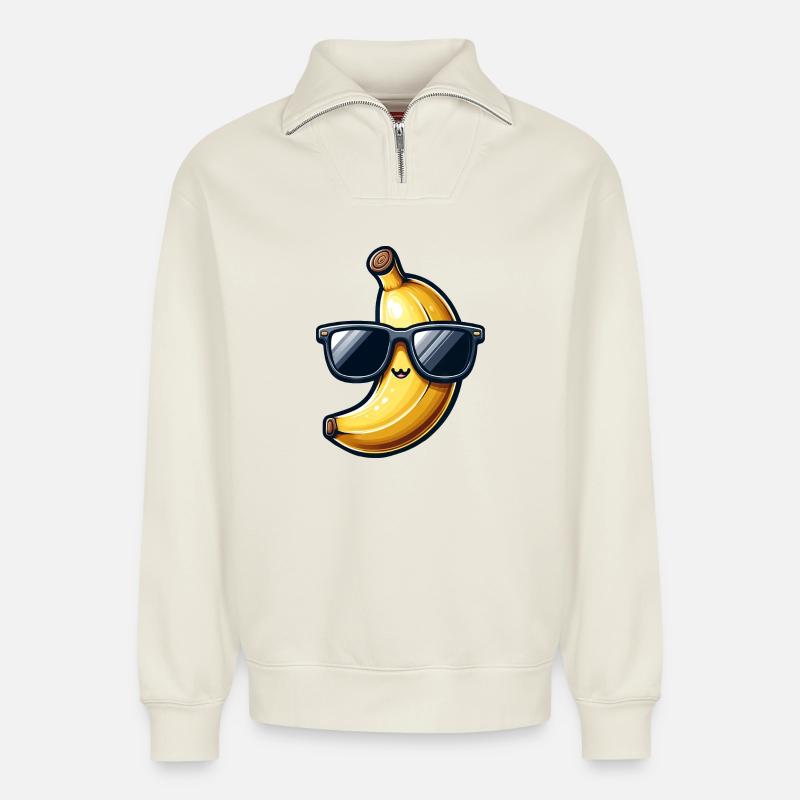 Coole Banane mit Sonnenbrille Design - Relaxed Unisex Organic Half Zip Sweatshirt – von SPREAD - Naturweiß
