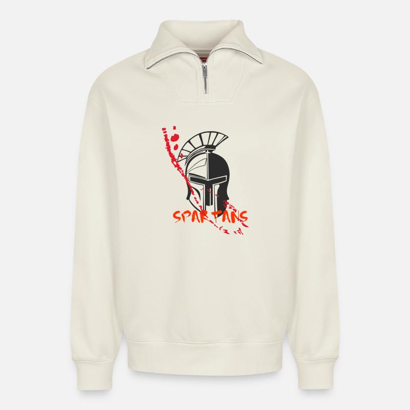 Helm Sparta und Blut 7 - Relaxed Unisex Organic Half Zip Sweatshirt – von SPREAD - Naturweiß