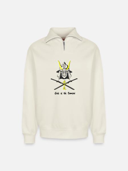 Samuraihelm Kabuto 4 - Relaxed Unisex Organic Half Zip Sweatshirt – von SPREAD - Naturweiß