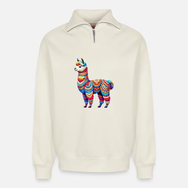 Alpaca - Relaxed Unisex Organic Half Zip Sweatshirt – by SPREAD - off white