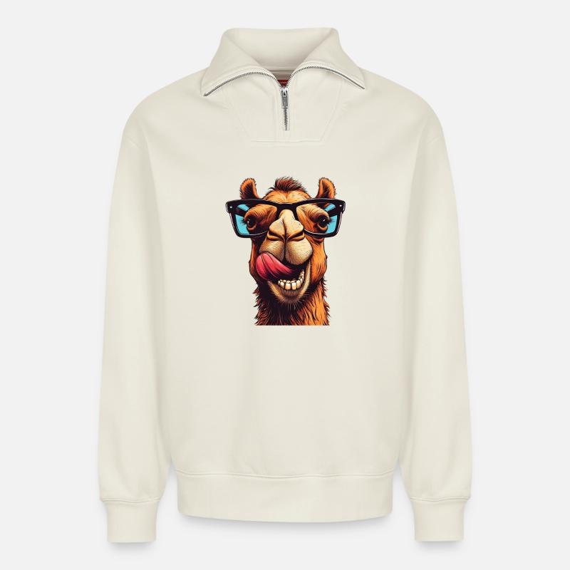 Kamel - Relaxed Unisex Organic Half Zip Sweatshirt – von SPREAD - Naturweiß