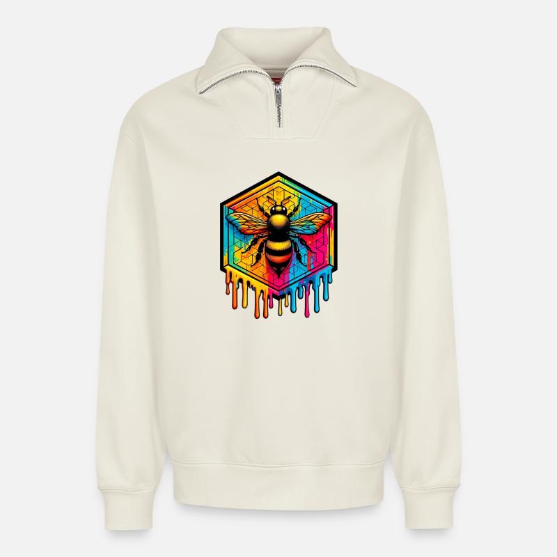 Bee - Relaxed Unisex Organic Half Zip Sweatshirt – by SPREAD - off white
