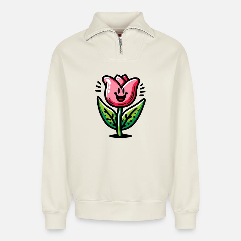 Tulip - Relaxed Unisex Organic Half Zip Sweatshirt – by SPREAD - off white