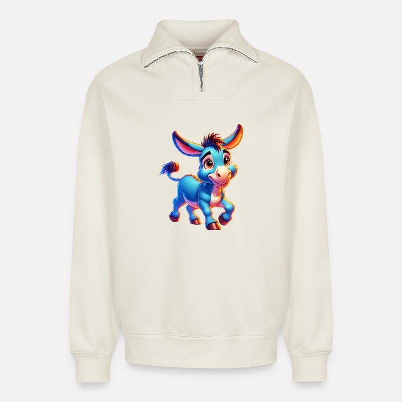 Esel-Maultier - Relaxed Unisex Organic Half Zip Sweatshirt – von SPREAD - Naturweiß
