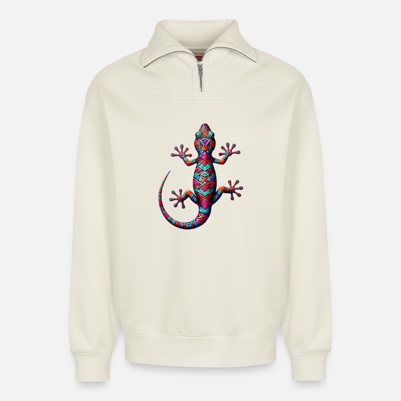 Gecko - Relaxed Unisex Organic Half Zip Sweatshirt – von SPREAD - Naturweiß