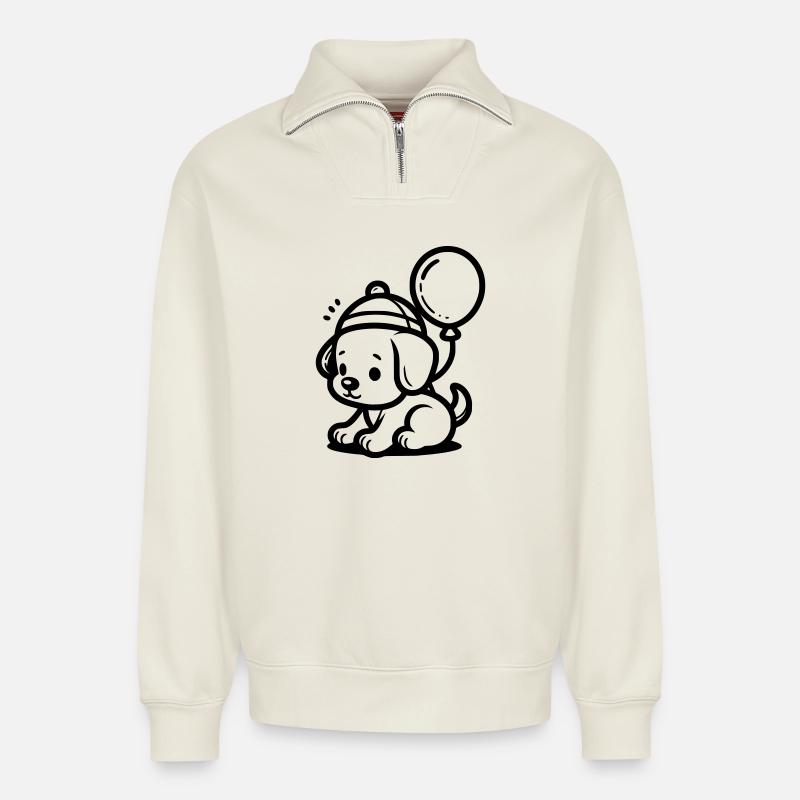 Hundewelpe - Relaxed Unisex Organic Half Zip Sweatshirt – von SPREAD - Naturweiß