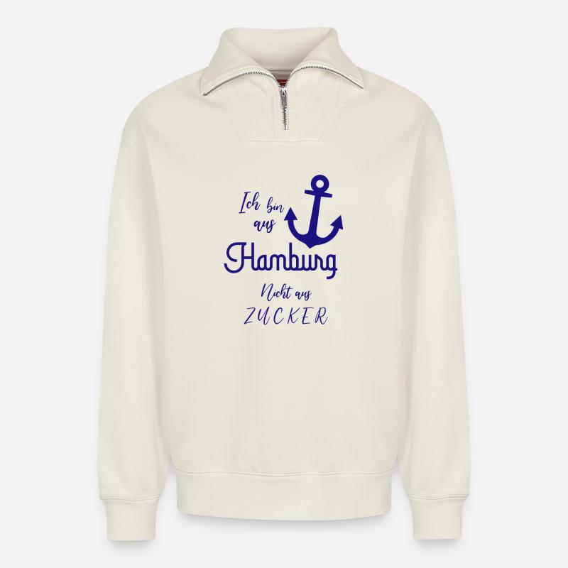 Hamburg - Relaxed Unisex Organic Half Zip Sweatshirt – von SPREAD - Naturweiß