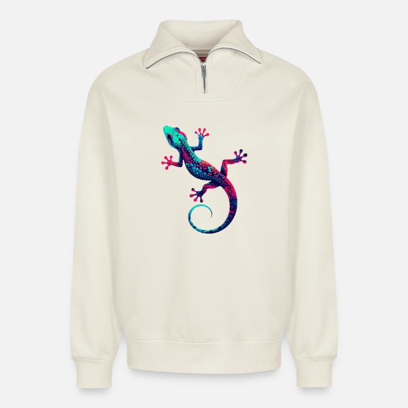 Gecko - Relaxed Unisex Organic Half Zip Sweatshirt – von SPREAD - Naturweiß