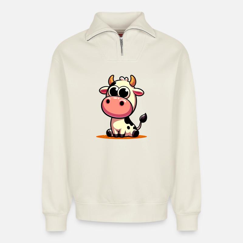 Kuh - Relaxed Unisex Organic Half Zip Sweatshirt – von SPREAD - Naturweiß