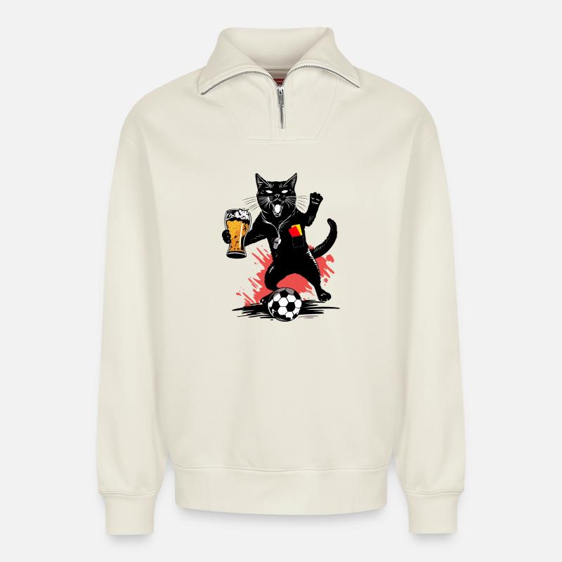 Chat arbitre - Chat arbitre - Sweat unisexe décontracté en coton biologique à demi-zip – de SPREAD - blanc cassé