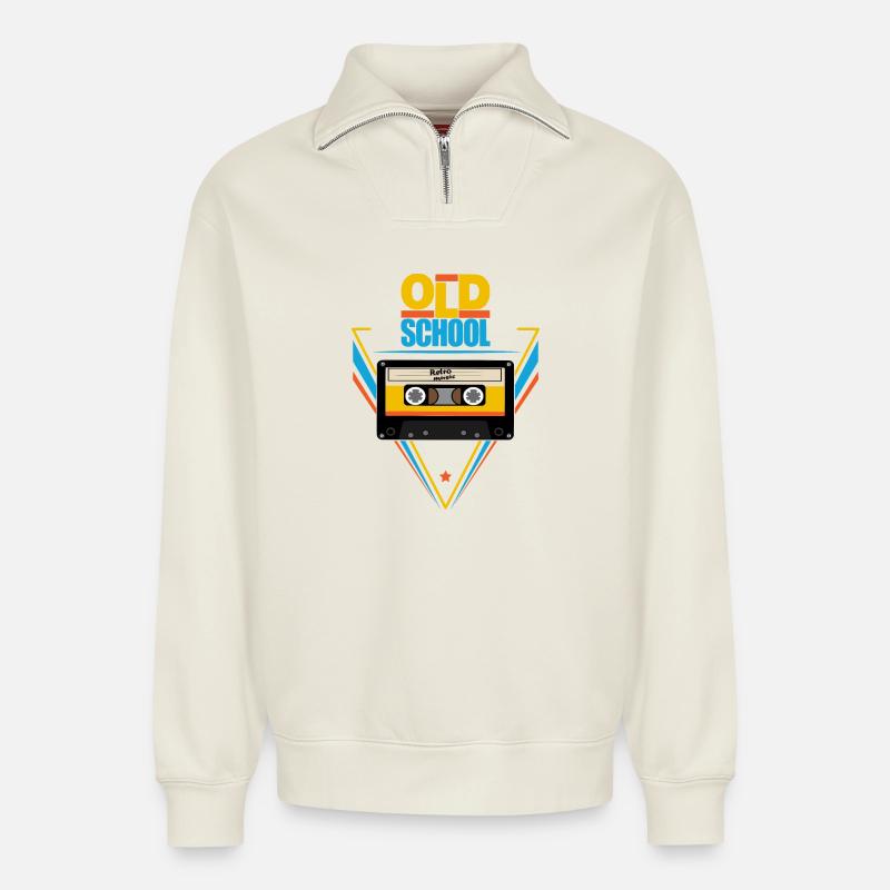 Old school - Relaxed Unisex Organic Half Zip Sweatshirt – by SPREAD - off white
