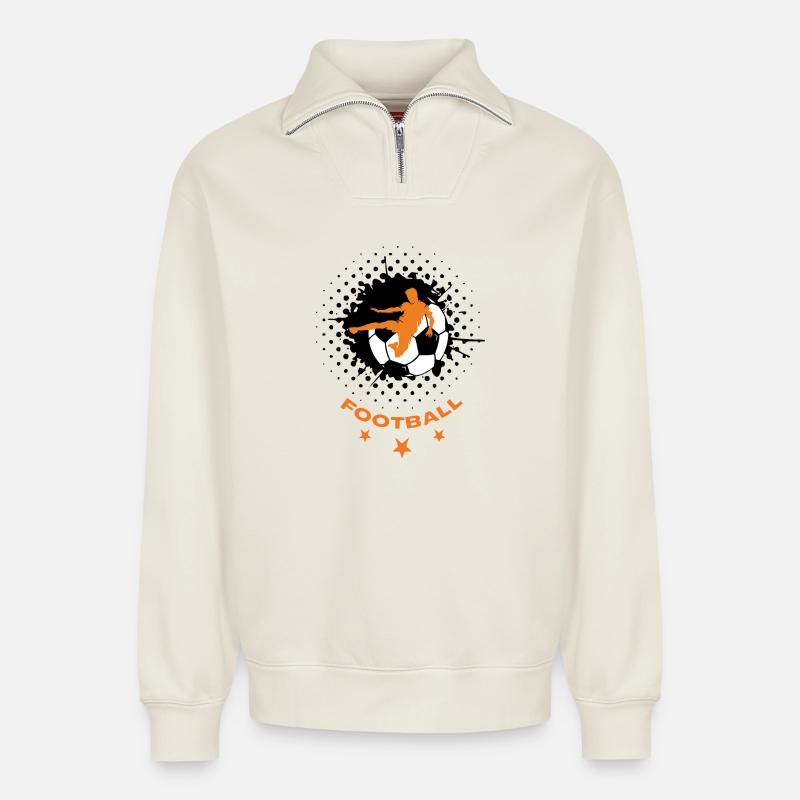Fußball - Relaxed Unisex Organic Half Zip Sweatshirt – von SPREAD - Naturweiß