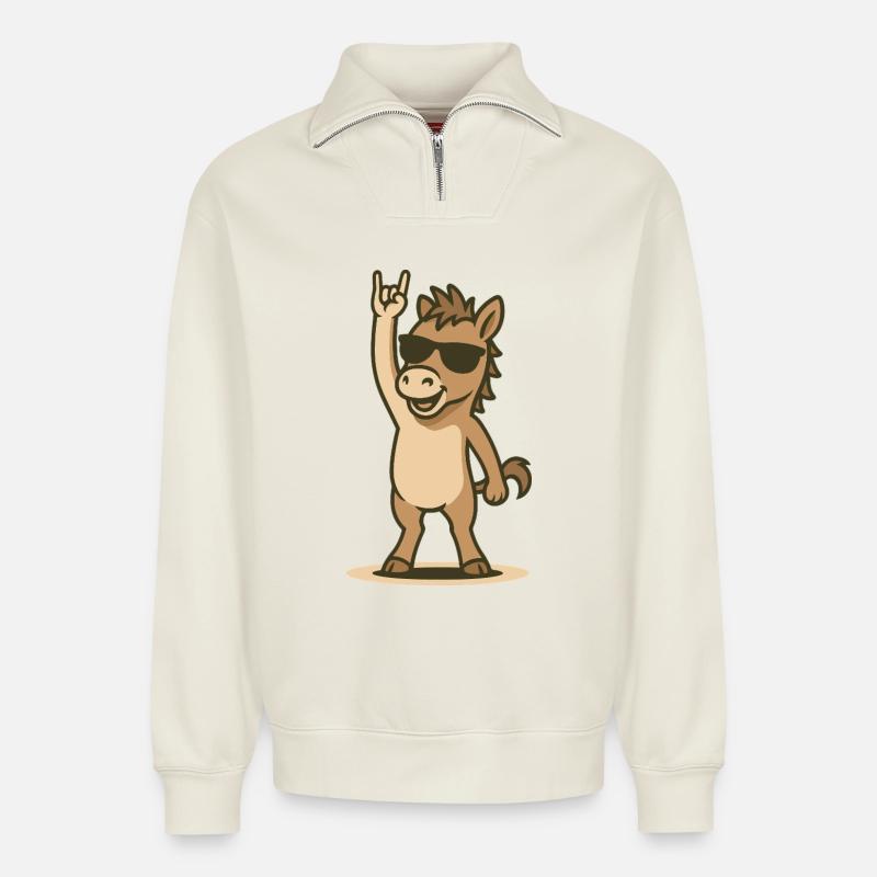 Rock'n'Ride Foal - Relaxed Unisex Organic Half Zip Sweatshirt – by SPREAD - off white