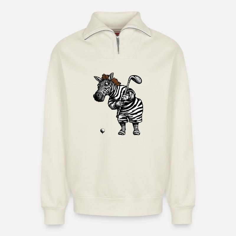 Zebra Golf - Relaxed Unisex Organic Half Zip Sweatshirt – von SPREAD - Naturweiß