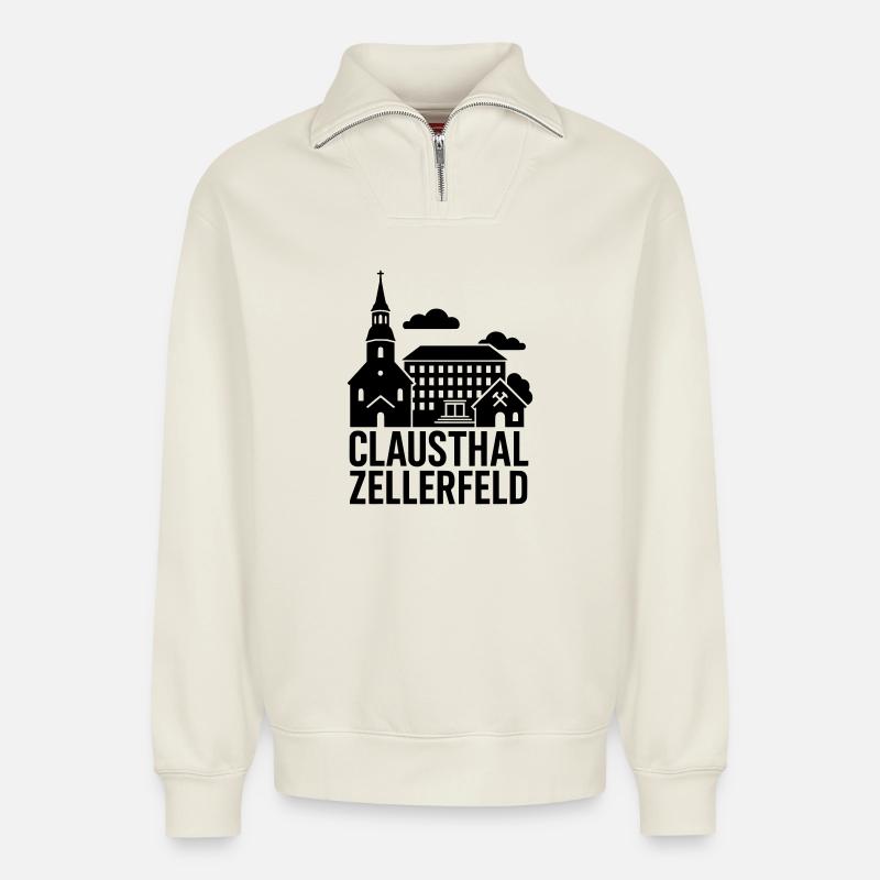 Clausthal Zellerfeld - Relaxed Unisex Organic Half Zip Sweatshirt – von SPREAD - Naturweiß