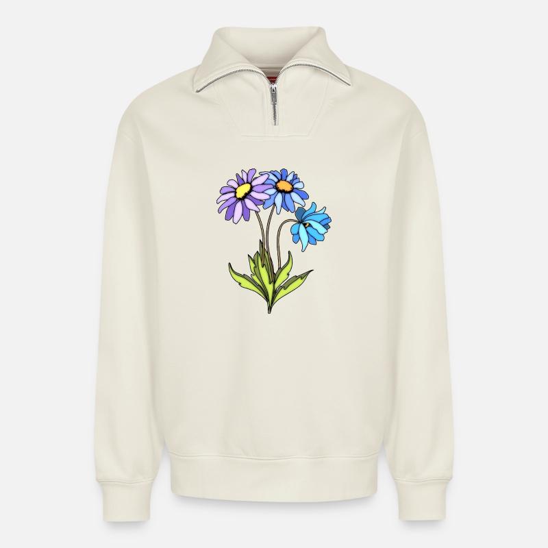 Blumen - Relaxed Unisex Organic Half Zip Sweatshirt – von SPREAD - Naturweiß