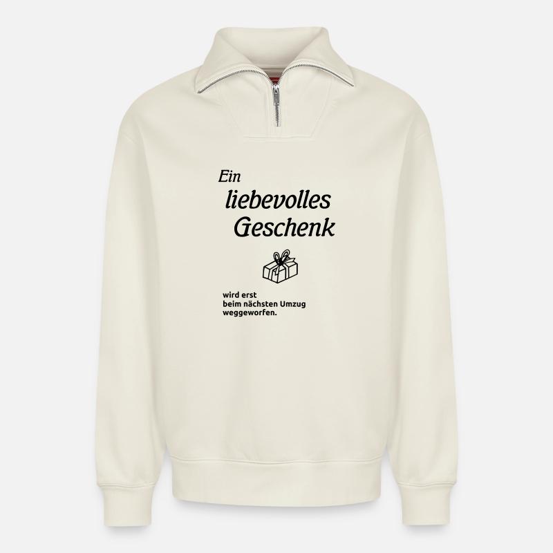 Ein liebevolles Geschenk - Relaxed Unisex Organic Half Zip Sweatshirt – von SPREAD - Naturweiß