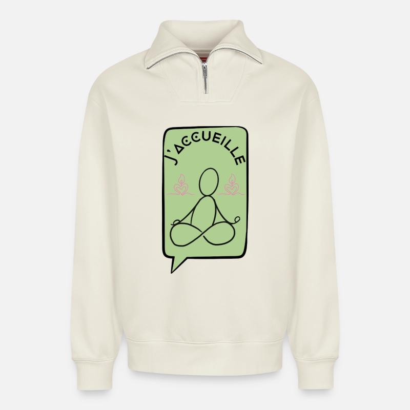 Ich freue mich - Relaxed Unisex Organic Half Zip Sweatshirt – von SPREAD - Naturweiß