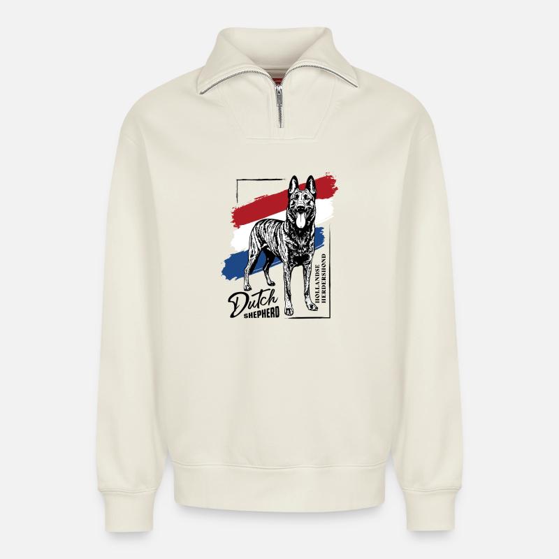 Dutch Shepherd – Dutchie - Relaxed Unisex Organic Half Zip Sweatshirt – von SPREAD - Naturweiß