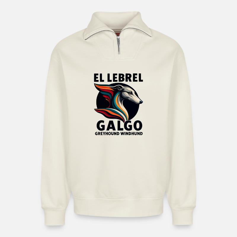 El Lebrel n°1 - Sweat unisexe décontracté en coton biologique à demi-zip – de SPREAD - blanc cassé