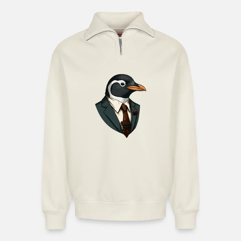 Business - Pinguin - Relaxed Unisex Organic Half Zip Sweatshirt – von SPREAD - Naturweiß