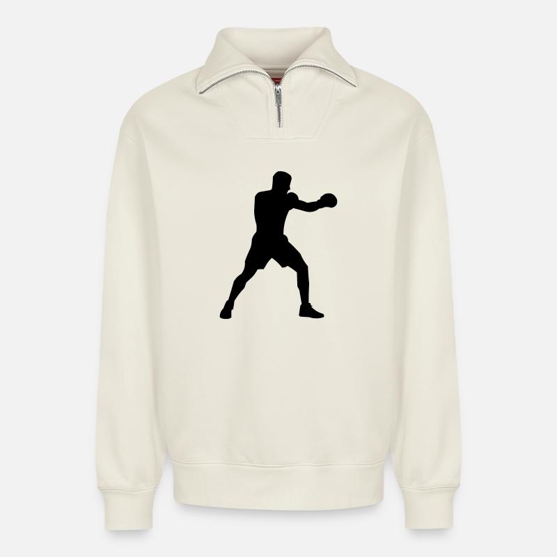 boxer - Relaxed Unisex Organic Half Zip Sweatshirt – by SPREAD - off white