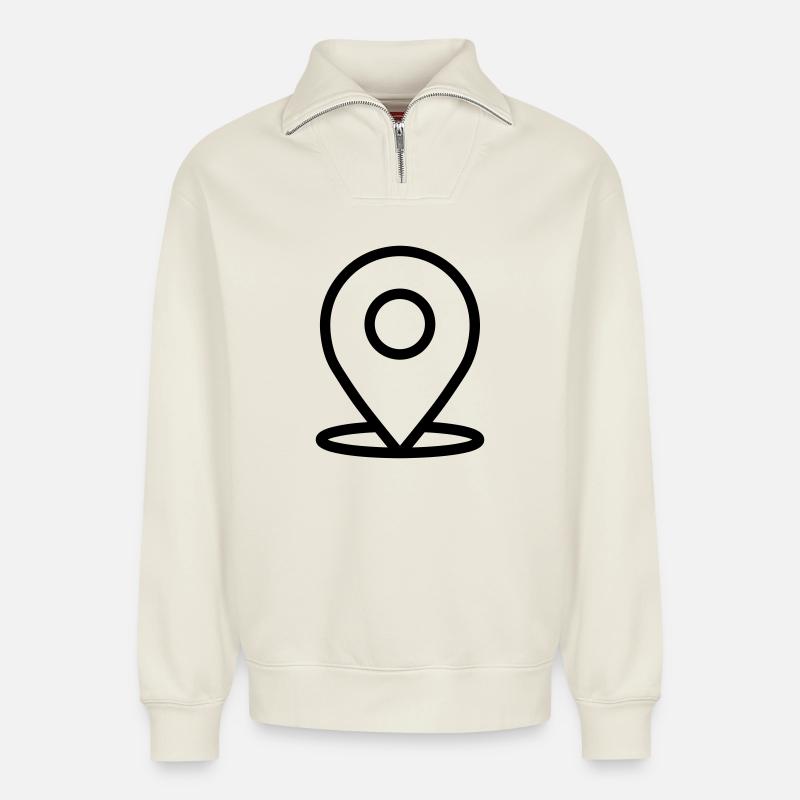 localisation - Sweat unisexe décontracté en coton biologique à demi-zip – de SPREAD - blanc cassé