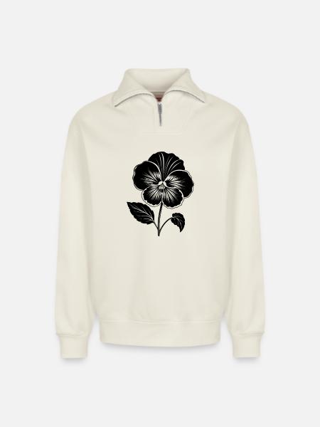 Pansy Flower - Relaxed Unisex Organic Half Zip Sweatshirt – by SPREAD - off white