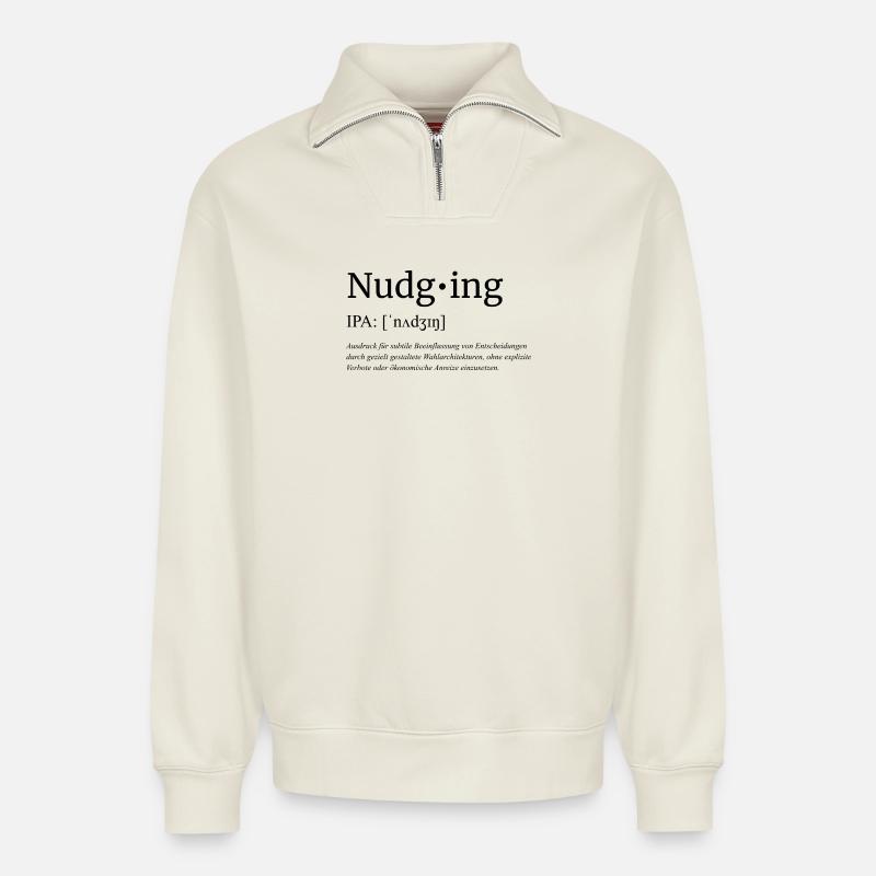 Nudging - Relaxed Unisex Organic Half Zip Sweatshirt – von SPREAD - Naturweiß