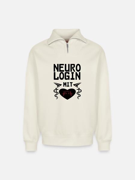 Neurologin mit Herz Geschenk - Relaxed Unisex Organic Half Zip Sweatshirt – von SPREAD - Naturweiß