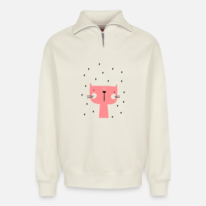 Katze mit Herzen - Relaxed Unisex Organic Half Zip Sweatshirt – von SPREAD - Naturweiß