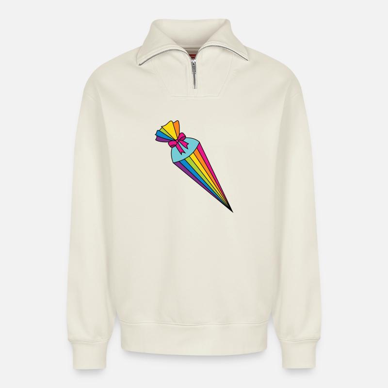 School Cone Sugar Cone - Relaxed Unisex Organic Half Zip Sweatshirt – by SPREAD - off white